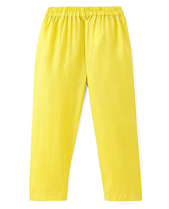 Babyhug Cotton Woven Full Sleeves Solid Kurta Pyjama Set with Printed Jacket - Yellow