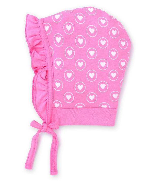 Babyhug 100% Cotton Bonnet Bonnet Caps With Hearts & Polka Dots Print Pack Of 2 - Light Green & Pink
