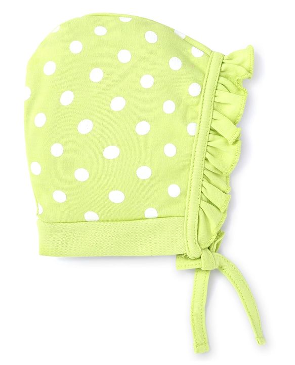Babyhug 100% Cotton Bonnet Bonnet Caps With Hearts & Polka Dots Print Pack Of 2 - Light Green & Pink