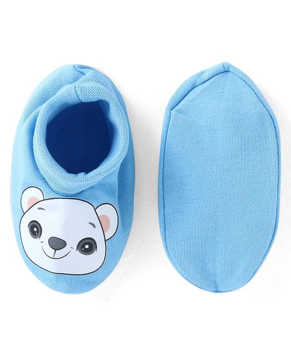 Babyhug 100% Cotton Knit Mittens & Booties Bear Print - Blue
