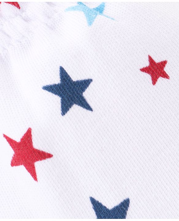 Babyhug 100% Cotton Knit Star Print Mittens and Booties - White