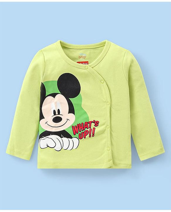 Babyhug Disney Interlock Knit Full Sleeves Jhablas With Mickey Mouse Graphics & Badge Applique Pack of 3 - Blue White & Green
