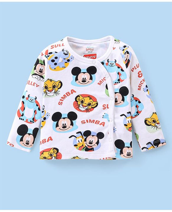 Babyhug Disney Interlock Knit Full Sleeves Jhablas With Mickey Mouse Graphics & Badge Applique Pack of 3 - Blue White & Green