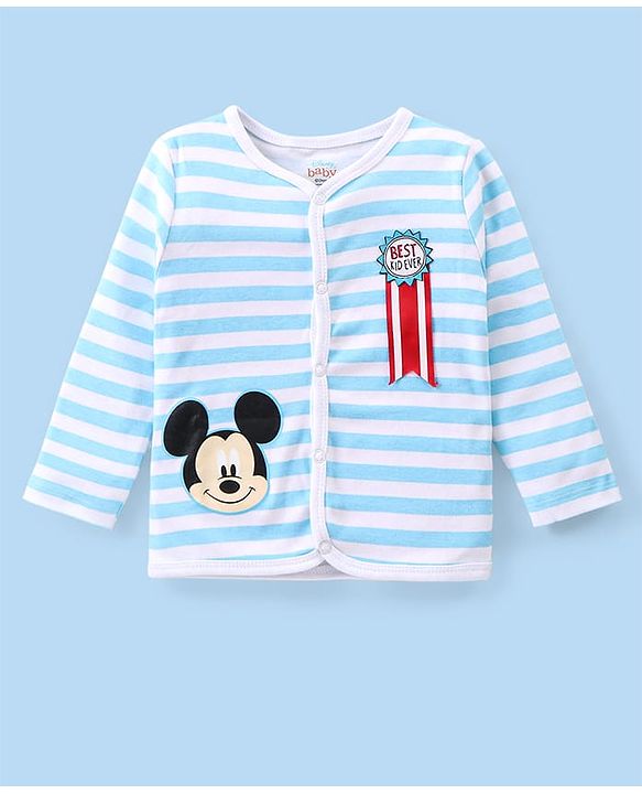 Babyhug Disney Interlock Knit Full Sleeves Jhablas With Mickey Mouse Graphics & Badge Applique Pack of 3 - Blue White & Green