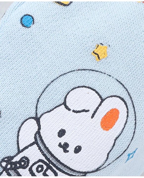 Babyhug 100% Cotton Knit Space Theme Printed Mittens & Booties - Light Blue