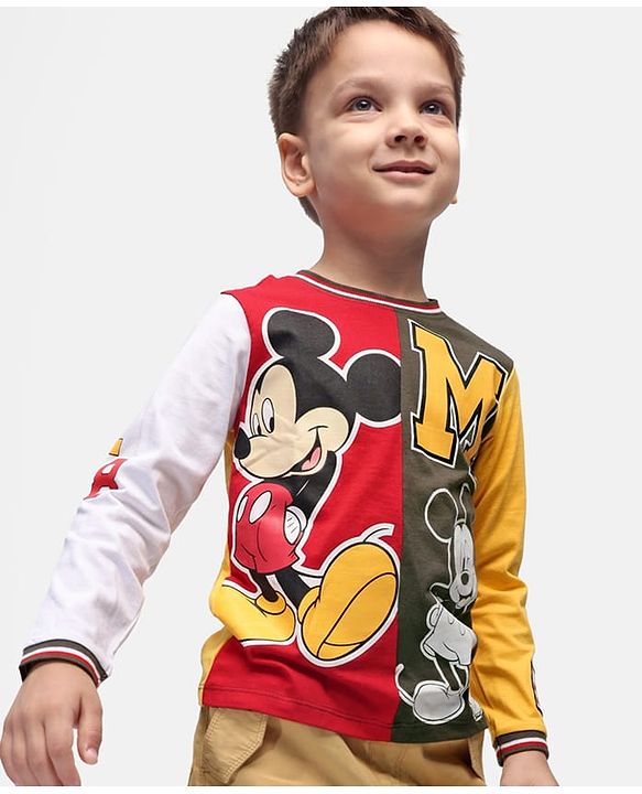 Babyhug Disney Single Jersey Cut & Sew Full Sleeves T-Shirt With Mickey Mouse Graphics - Red