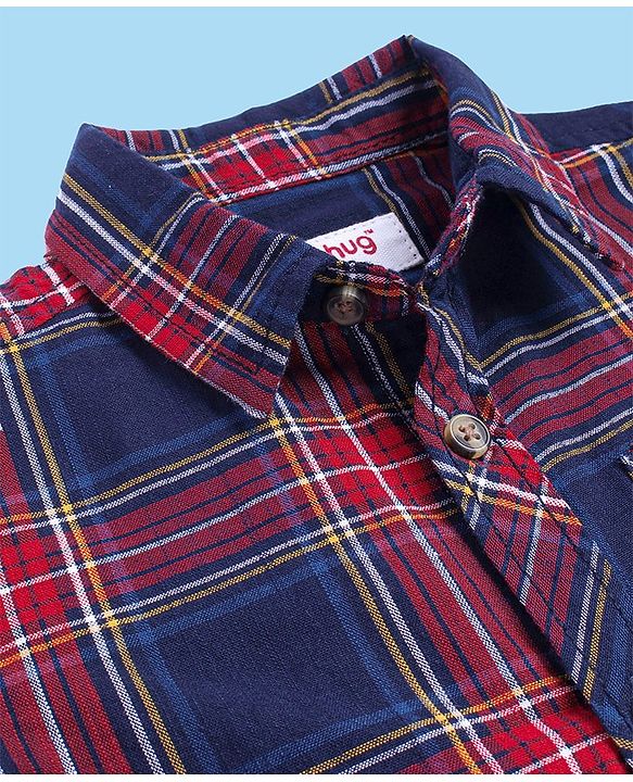 Babyhug Cotton Woven Full Sleeves Shirt With Checks & Printed Inner Tee - Navy & Wine