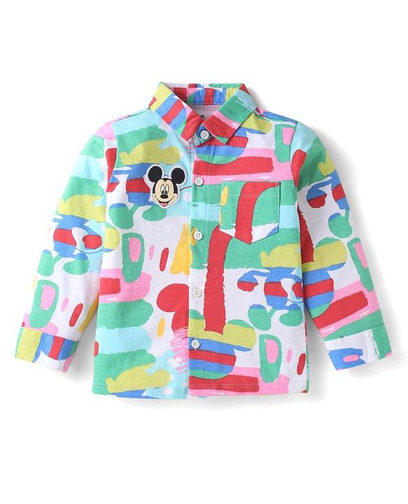 Babyhug Disney Cotton Knit Full Sleeves Shirt & Lounge Pant Set With T-Shirt & Mickey Mouse Graphics - Light Blue