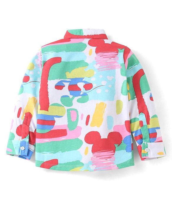 Babyhug Disney Cotton Knit Full Sleeves Shirt & Lounge Pant Set With T-Shirt & Mickey Mouse Graphics - Light Blue