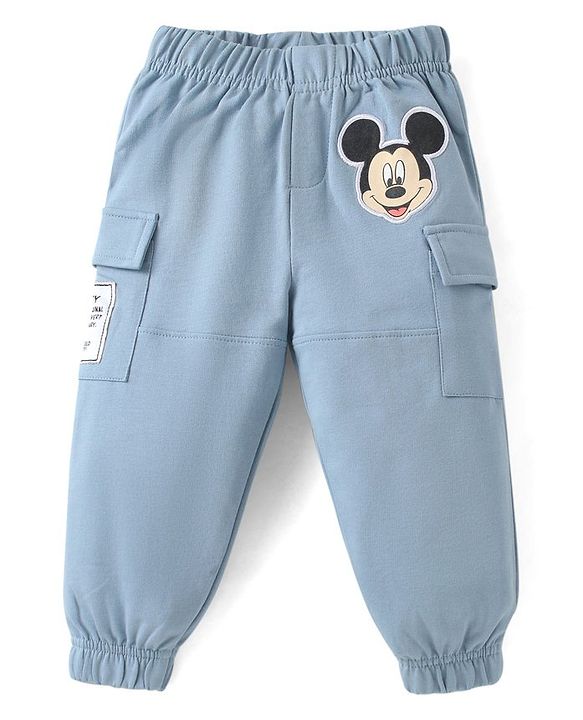 Babyhug Disney Cotton Knit Full Sleeves Shirt & Lounge Pant Set With T-Shirt & Mickey Mouse Graphics - Light Blue