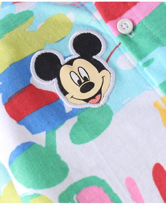 Babyhug Disney Cotton Knit Full Sleeves Shirt & Lounge Pant Set With T-Shirt & Mickey Mouse Graphics - Light Blue