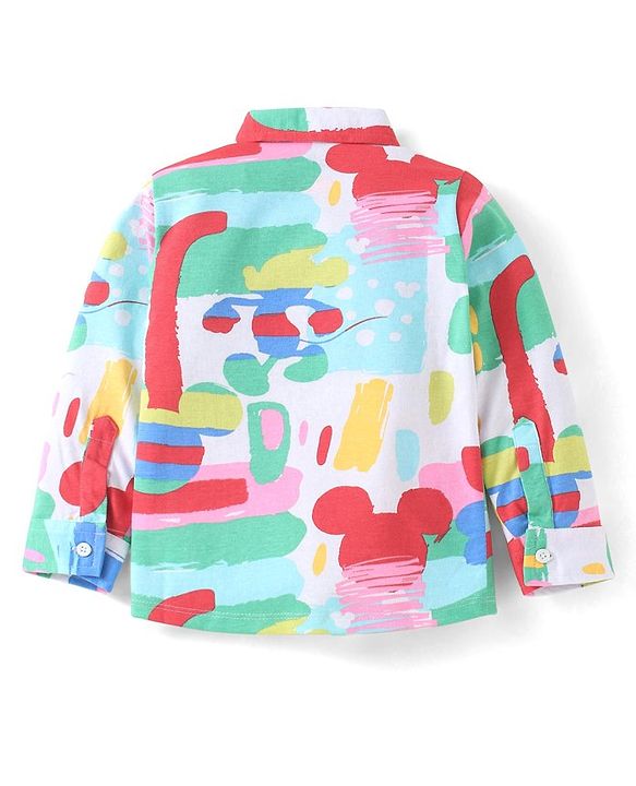 Babyhug Disney Cotton Knit Full Sleeves Shirt & Lounge Pant Set With T-Shirt & Mickey Mouse Graphics - Light Blue