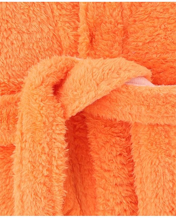 Babyhug Velour  Knit Full Sleeves Hooded Bath Robe With Ear Flaps - Orange