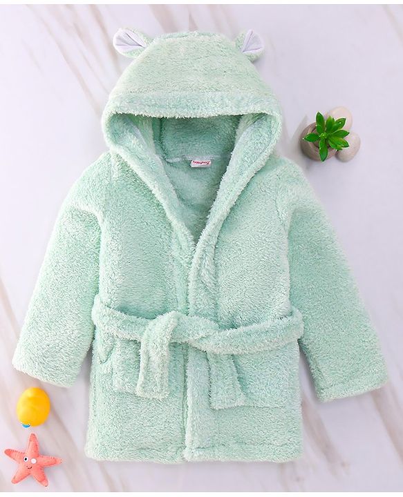 Babyhug Cotton Knit Hooded Bathrobe With Waist Belt Stripes - Red main image 1