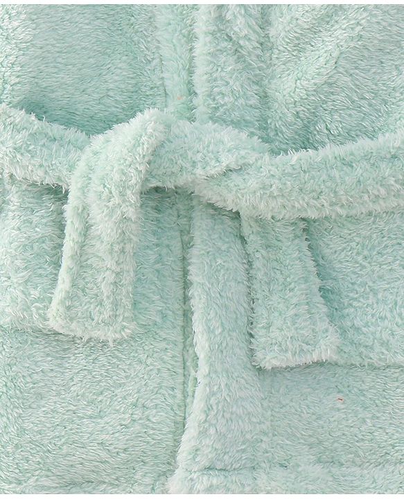 Babyhug Velour  Knit Full Sleeves Hooded Bath Robe With Ear Flaps - Sea Green