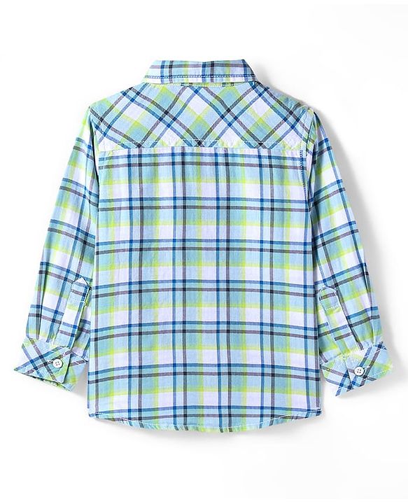 Babyhug Cotton Woven Full Sleeves Shirt With Checks & Printed Inner Tee - Blue