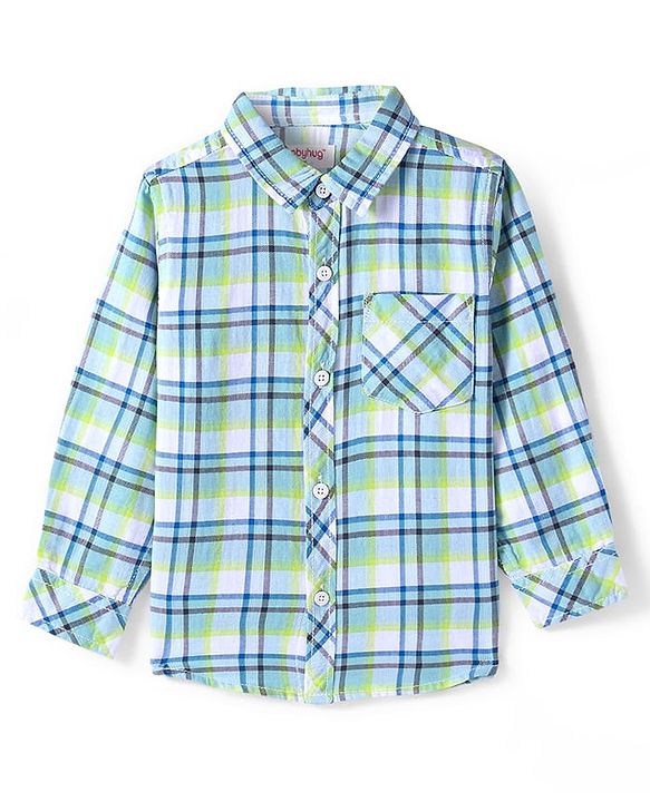 Babyhug Cotton Woven Full Sleeves Shirt With Checks & Printed Inner Tee - Blue
