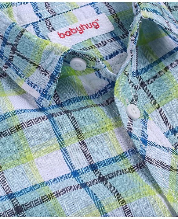 Babyhug Cotton Woven Full Sleeves Shirt With Checks & Printed Inner Tee - Blue