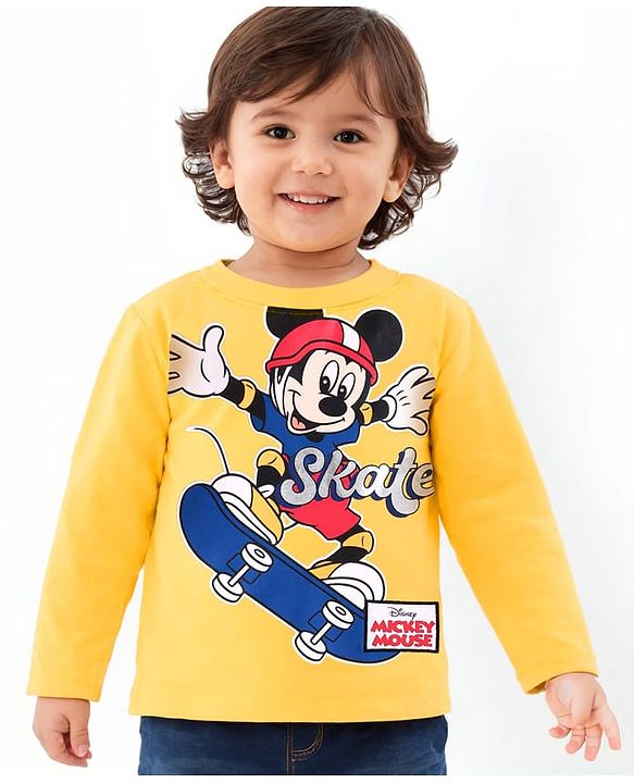 Babyhug Disney Single Jersey Knit Full Sleeves T-Shirt With Mickey Mouse Graphics - Yellow