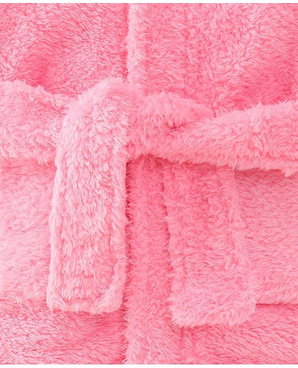 Babyhug Velour  Knit Full Sleeves Hooded Bath Robe With Ear Flaps - Pink