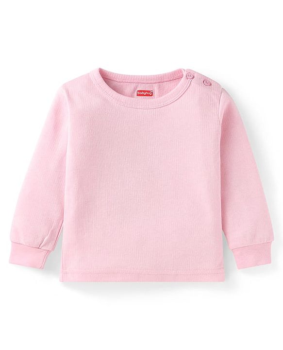 Babyhug Full Sleeves Solid Colour Thermal Pullover Vests & Pant Set - Pink