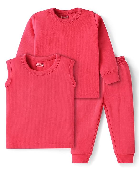 Babyhug Full Sleeves Solid Colour Thermal Pullover Vests & Pant Set - Red