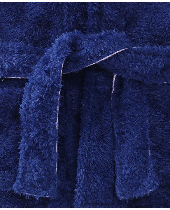 Babyhug Velour  Knit Full Sleeves Hooded Bath Robe With Ear Flaps - Navy Blue