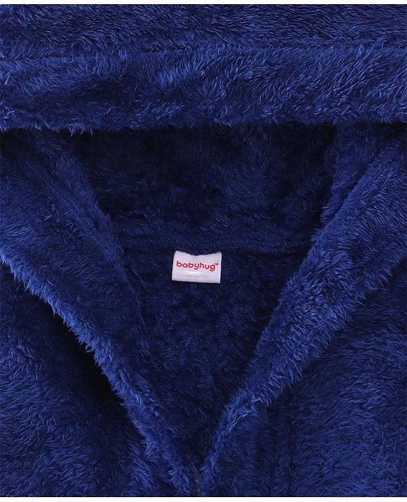 Babyhug Velour  Knit Full Sleeves Hooded Bath Robe With Ear Flaps - Navy Blue