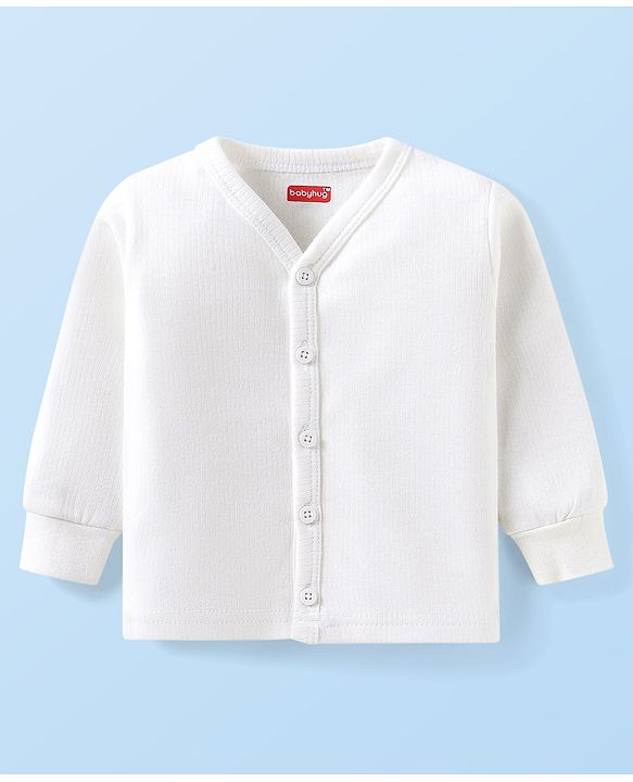 Babyhug Full Sleeves Front Open Solid Thermal Vest & Leggings - White