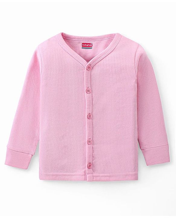 Babyhug Full Sleeves Solid Colour Thermal Vest & Pant Set - Pink