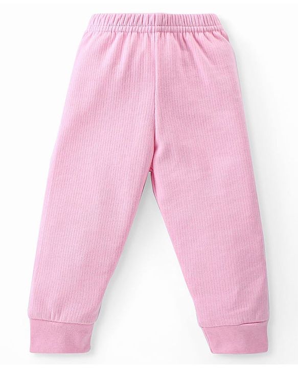 Babyhug Full Sleeves Solid Colour Thermal Vest & Pant Set - Pink