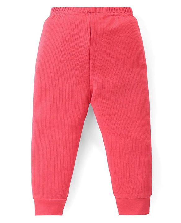Babyhug Cotton Full Sleeves Solid Color Front Open Thermal Vest & Pant Set - Red