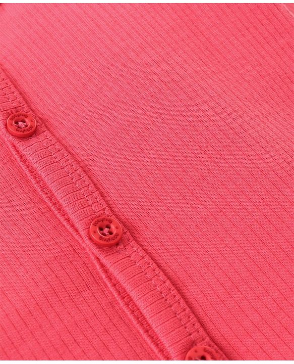 Babyhug Cotton Full Sleeves Solid Color Front Open Thermal Vest & Pant Set - Red