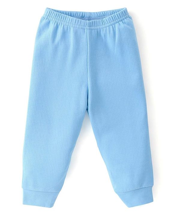Babyhug Cotton Full Sleeves Solid Color Front Open Thermal Vest & Pant Set - Light Blue
