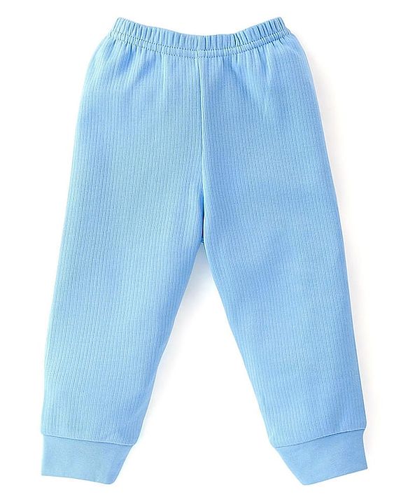 Babyhug Cotton Full Sleeves Solid Color Front Open Thermal Vest & Pant Set - Light Blue