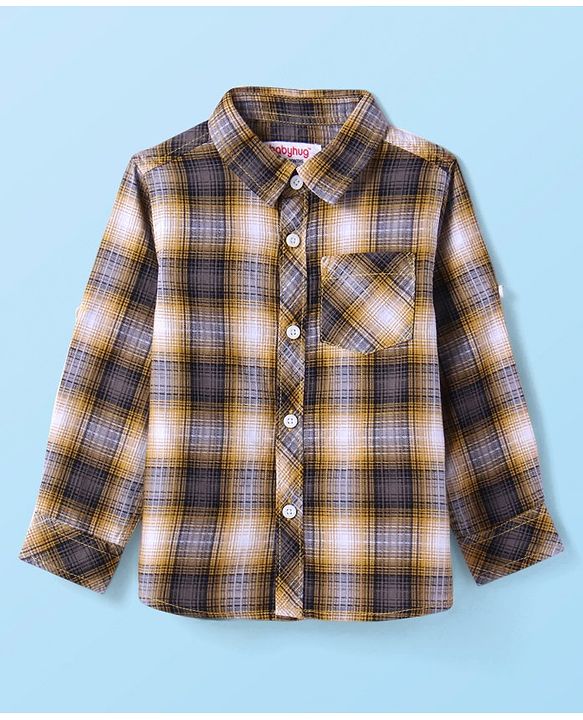 Babyhug Cotton Woven Full Sleeves Checkered Shirt With Printed T-Shirt - White