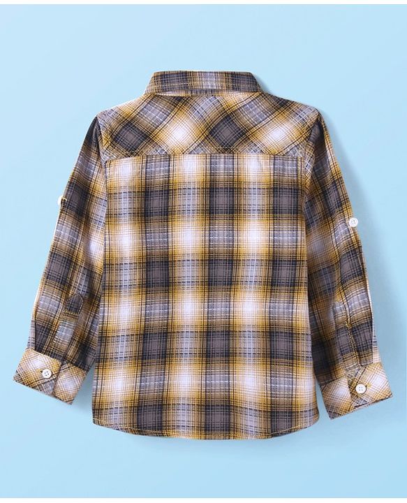 Babyhug Cotton Woven Full Sleeves Checkered Shirt With Printed T-Shirt - White