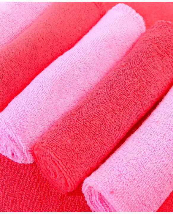 Babyhug Cotton Knit Hand & Face Towels Pack of 6- Baby Pink & Dark Pink