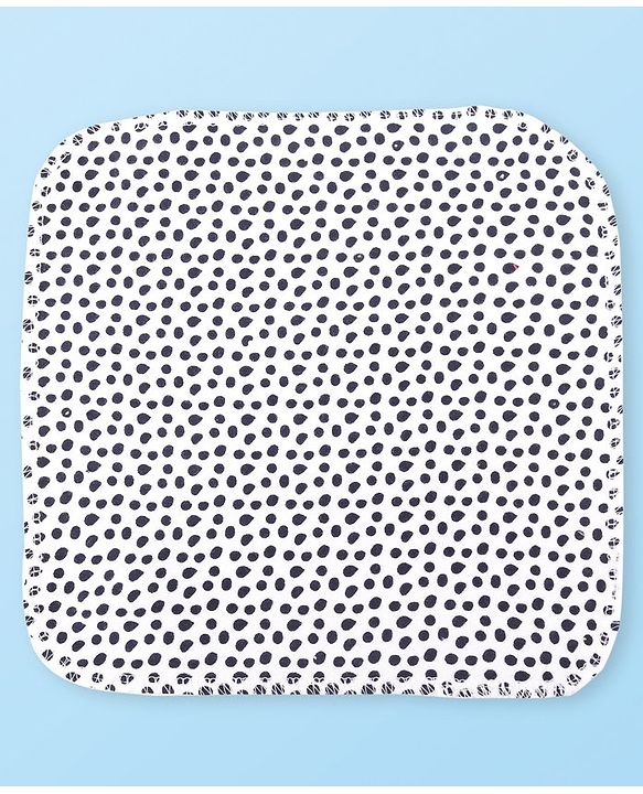 Babyhug Cotton Knit Hand & Face Towels With Polka Dot Print Pack of 6- Navy Blue & White