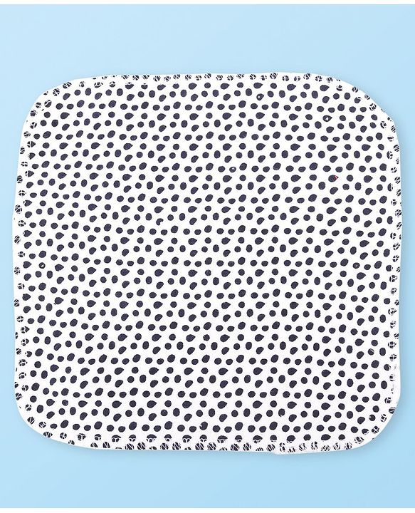 Babyhug Cotton Knit Hand & Face Towels With Polka Dot Print Pack of 6- Navy Blue & White