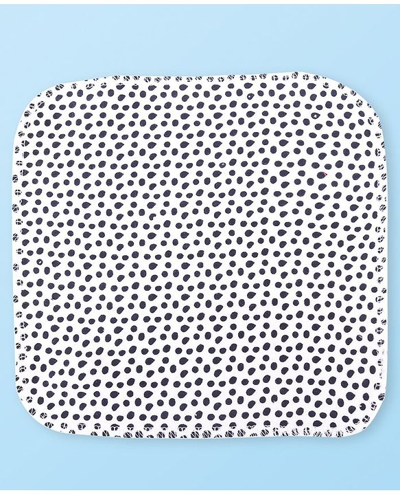 Babyhug Cotton Knit Hand & Face Towels With Polka Dot Print Pack of 6- Navy Blue & White