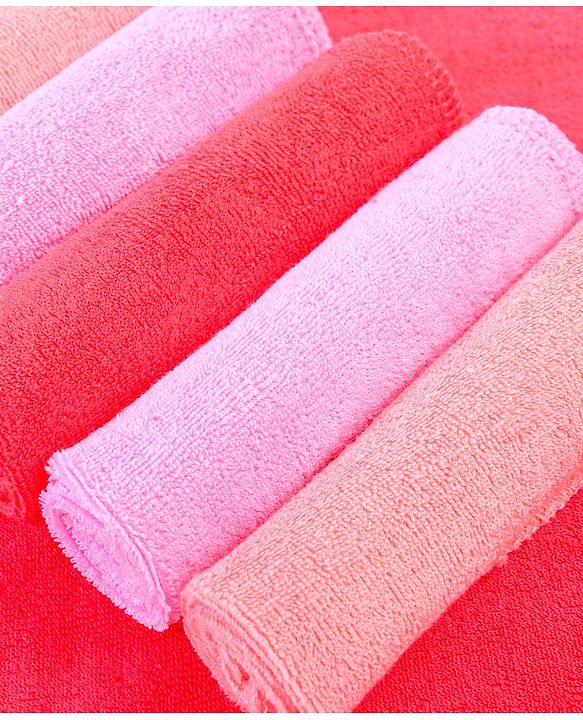 Babyhug Cotton Knit Hand and Face Towels Pack of 6 - Dark Pink