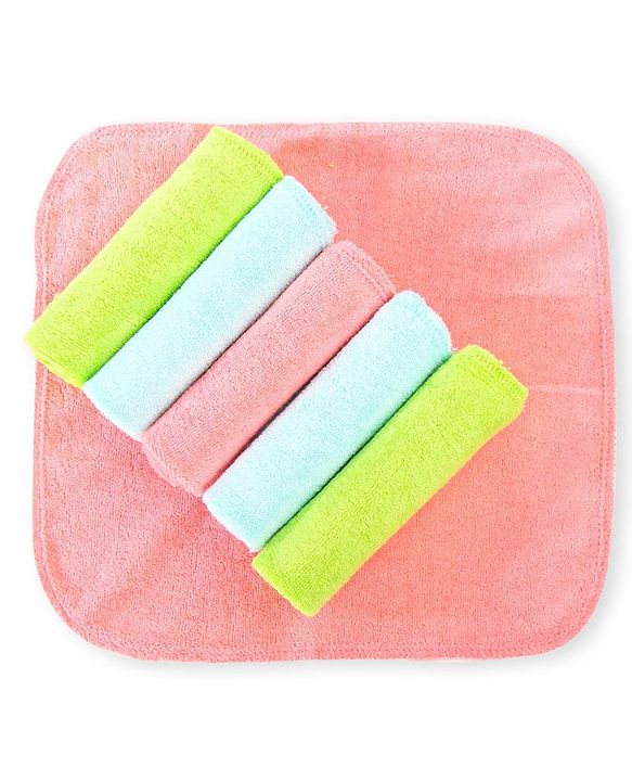 Babyhug Cotton Knit Wash cloth Pack of 6 - Green Pink & Light Blue