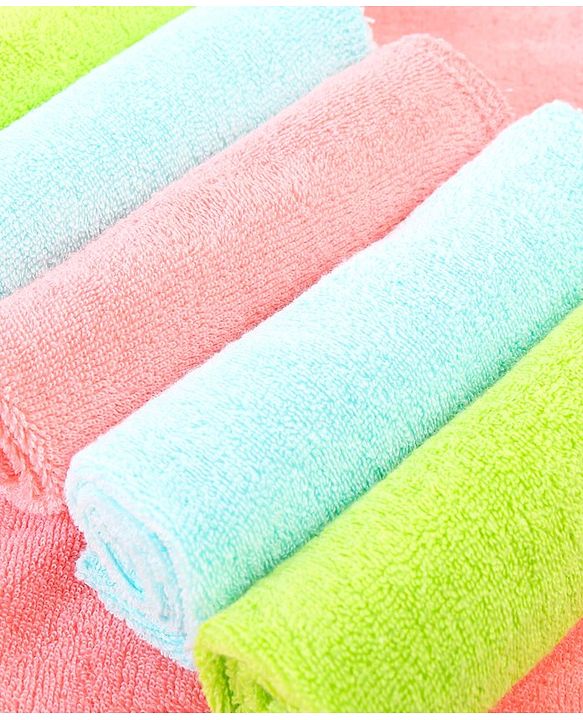 Babyhug Cotton Knit Wash cloth Pack of 6 - Green Pink & Light Blue