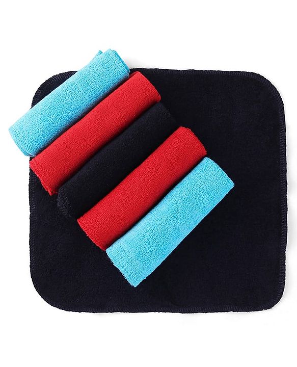 Babyhug Cotton Knit Solid Wash cloth L 25.4 x B 25.4 cm Pack Of 6 - Red & Black
