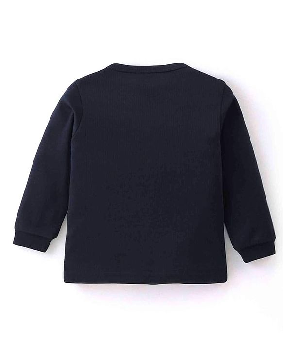 Babyhug Full Sleeves Solid Colour Pullover & Front Open Thermal Vests Pack of 2 - Navy Blue