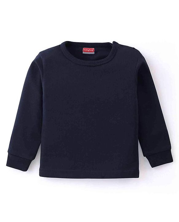 Babyhug Full Sleeves Solid Colour Pullover & Front Open Thermal Vests Pack of 2 - Navy Blue