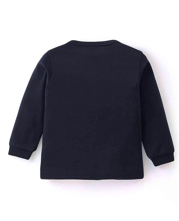Babyhug Full Sleeves Solid Colour Pullover & Front Open Thermal Vests Pack of 2 - Navy Blue