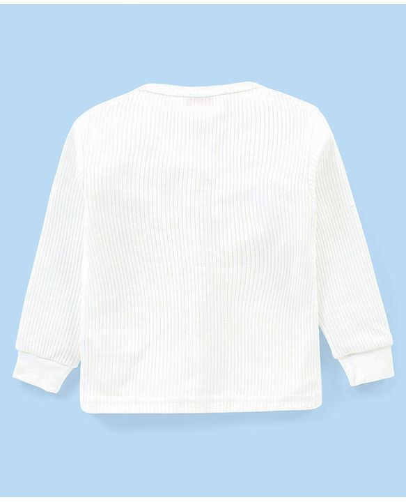 Babyhug Full Sleeves Solid Color Front Open Thermal Vest & Pullover Combo Set Pack Of 2- White