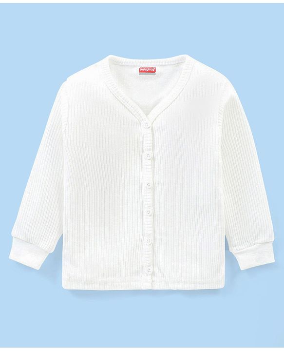 Babyhug Full Sleeves Solid Color Front Open Thermal Vest & Pullover Combo Set Pack Of 2- White